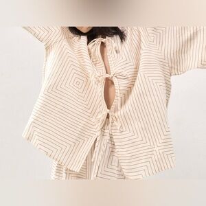 VRG GRL Naomi Linen Smock Tie Closure Short Sleeves Wrap Blouse Boxy Top Size 10